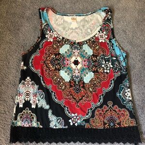 Paisley Red Blue Print Tank Top with Sequins Large